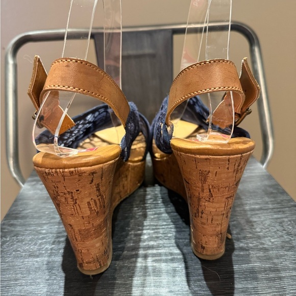 Pop Midnight Blue Lace Wedge Sandals - Picture 13 of 15